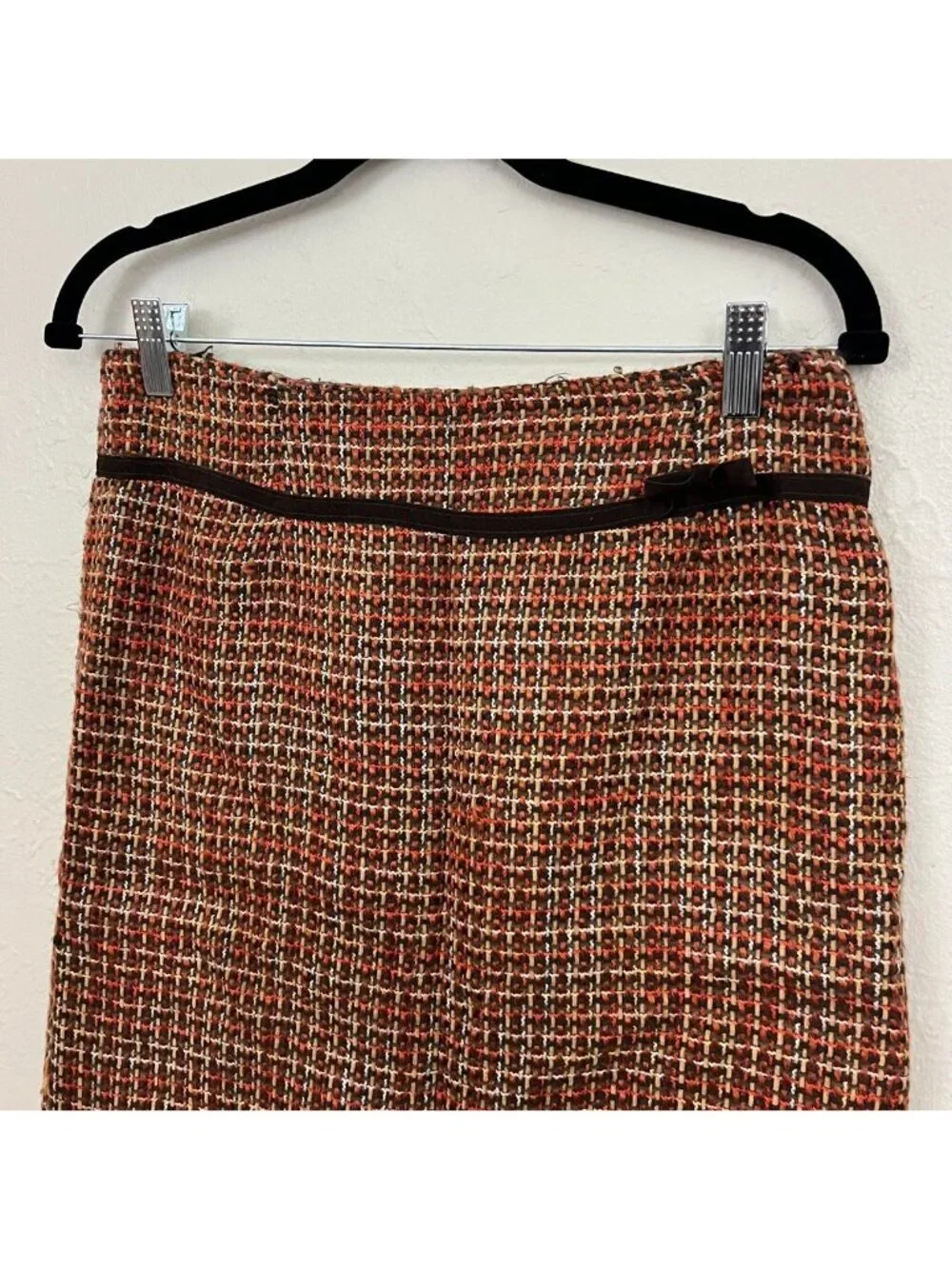 y2k orange brown tweed office siren twee academia knee length skirt
